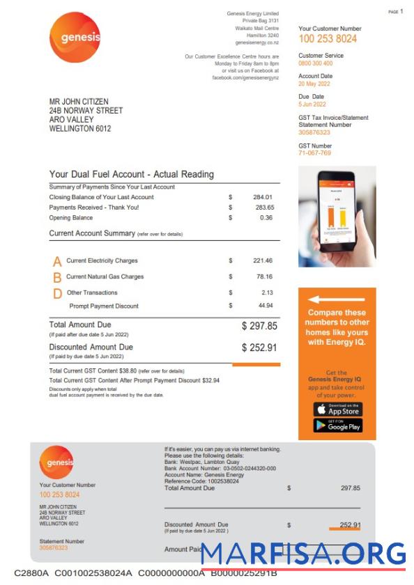 Printable New Zealand Genesis Gas utility bill template in Word and PDF format, 3 pages 3
